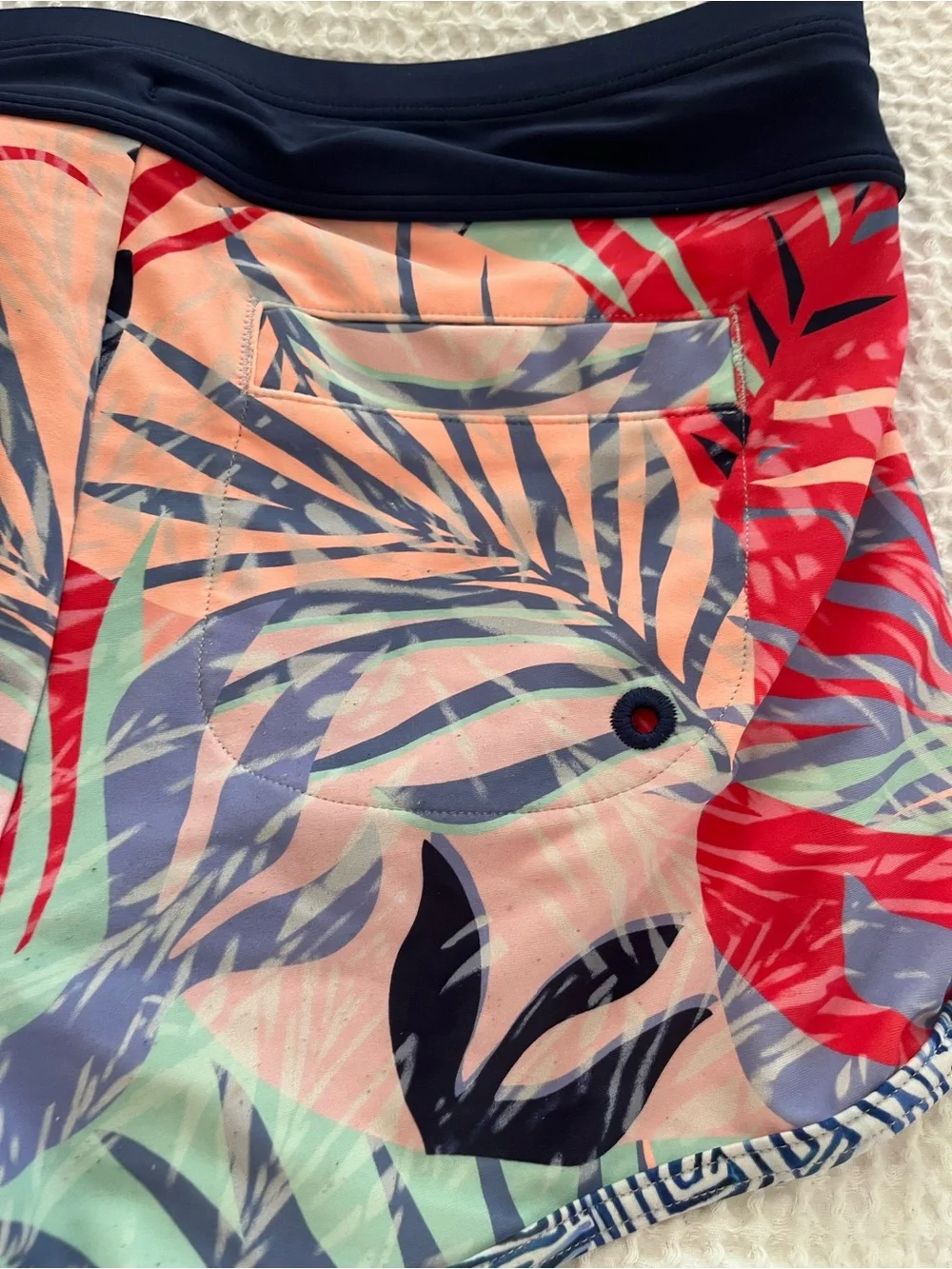 Athleta Multicolor Tropical Leaf Swim Shorts with Navy Waistband